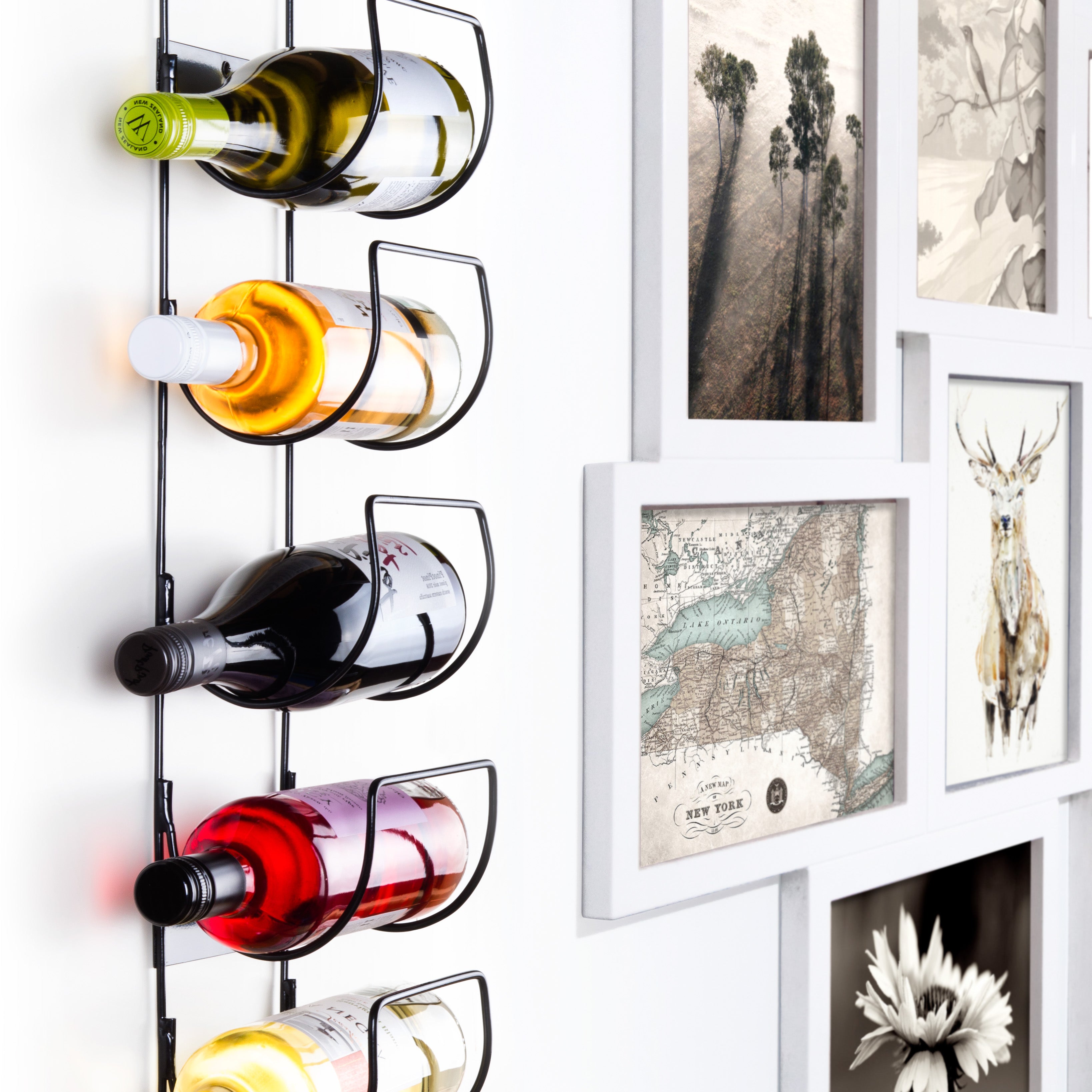 5 Bottle Wine Rack Black Metal Wall Mounted Storage Holder Shelf Kitchen Vine 5 Bottle Wine Rack Black Metal Wall Mounted Storage Holder Shelf Kitchen Vine